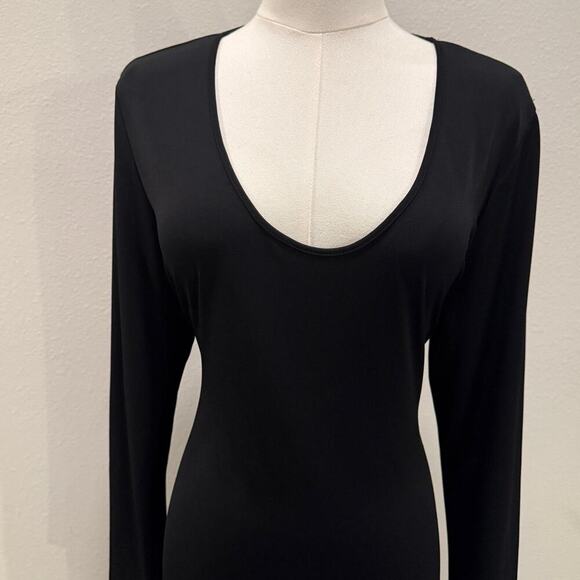 Clavin Klein Black Long Sleeve Midi Dress Sequin Hem 14 Cocktail Elegant Sexy - Picture 3 of 8